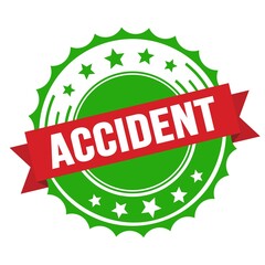 ACCIDENT text on red green ribbon stamp.