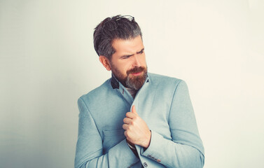 The business bearded man feeling the cold.