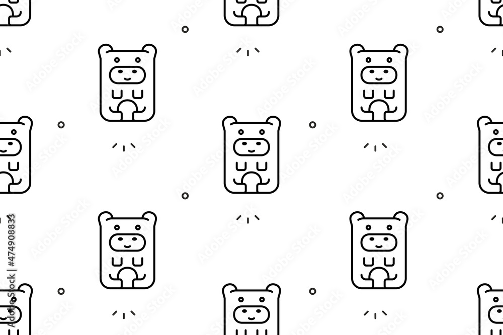 Poster seamless pattern with hippos. icon design. template elements