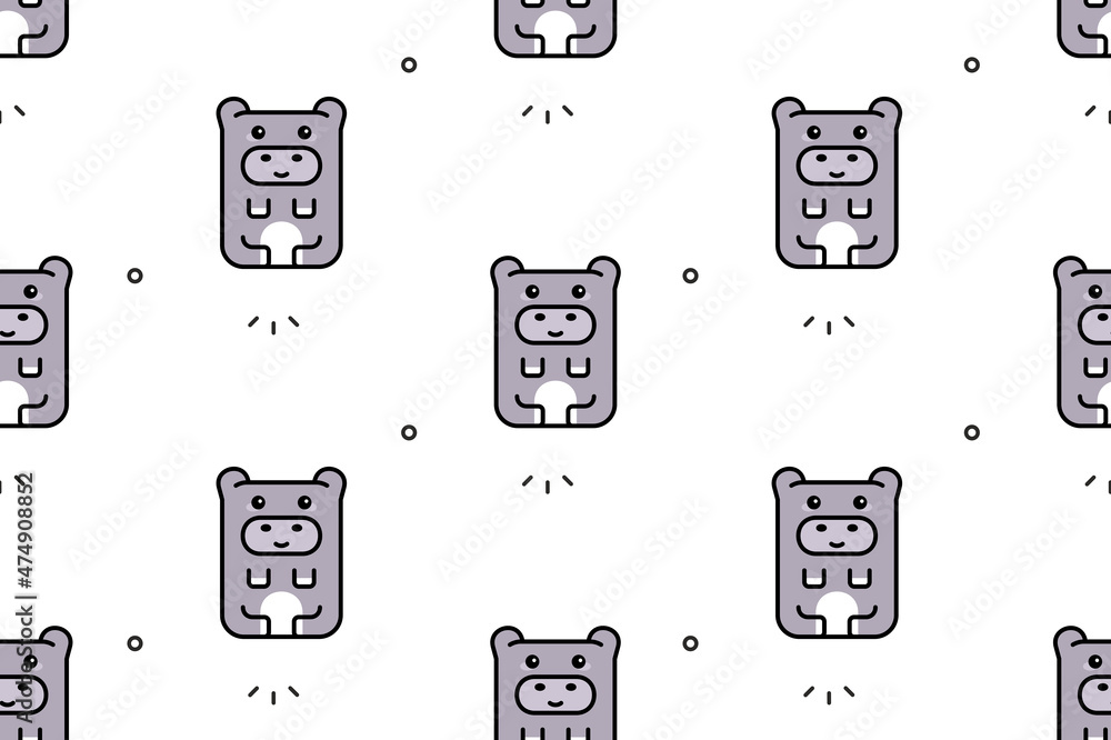 Poster seamless pattern with hippos. icon design. template elements