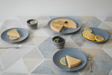 breakfast with a lemon tart and tea with lemons