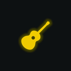 Acoustic Guitar yellow glowing neon icon