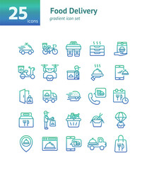 Food Delivery gradient icon set. Vector and Illustration.