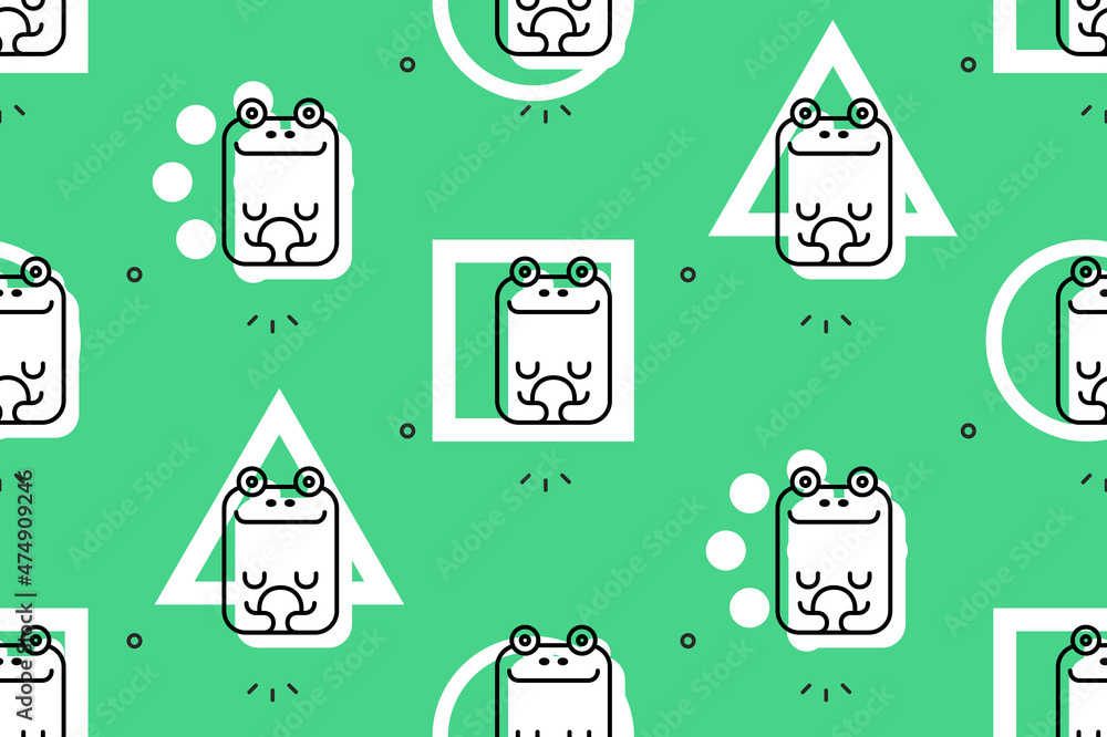 Poster seamless pattern with frogs. icon design. template elements