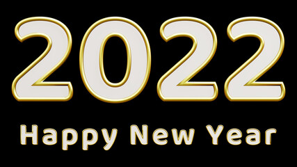 happy new year 2022 gold text with black isolated background. 3d illustration rendering