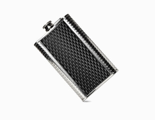 Black flask isolated on white background. Liquid container.