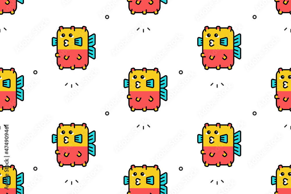 Poster seamless pattern with fishs. icon design. template elements