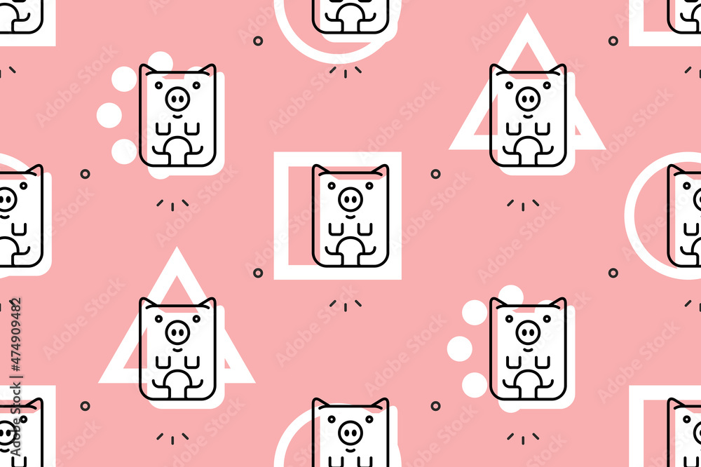Poster seamless pattern with pigs. icon design. template elements