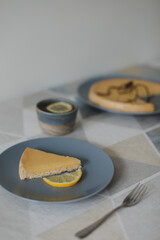 breakfast with a lemon tart and tea with lemons