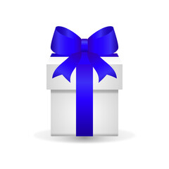White gift box with blue bow