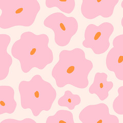 Stylised vector flowers pink pastel seamless pattern. Abstract floral background