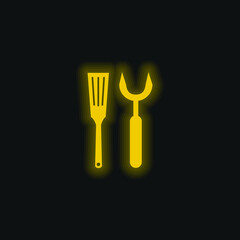 Barbacue Utensils yellow glowing neon icon