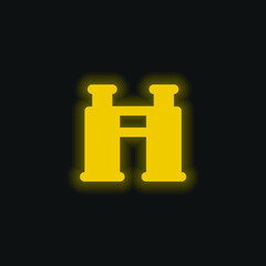 Binoculars yellow glowing neon icon