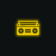 Boom Box With Controls And Settings yellow glowing neon icon
