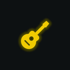 Acoustic Guitar yellow glowing neon icon