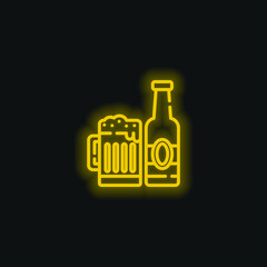 Beer yellow glowing neon icon