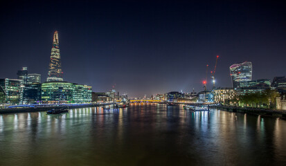 View from The Tower Bridge.The night view of Shard, a 95-storey skyscraper in Southwark, London.It...