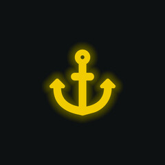 Anchor yellow glowing neon icon