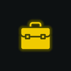 Briefcase yellow glowing neon icon