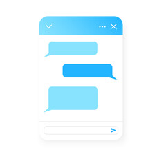 Obraz premium Chat bot window template. Life chat example with message bubbles isolated on white background. Virtual assistant, online customer support conversation form. Mobile messenger app design