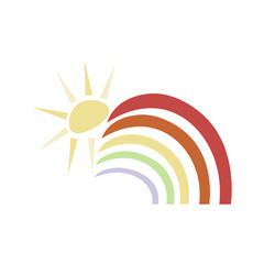 Obraz premium Geometric sun and rainbow, simple and vivid illustration, suitable for baby products.