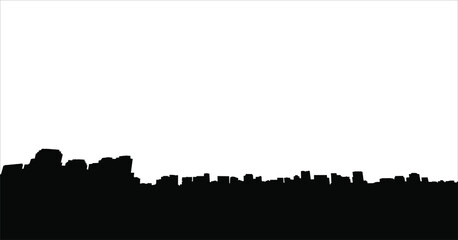 Building (Skyscrapers) in the Big City (Town) Flat Silhouette. Cityscape Background. Vector Illustration