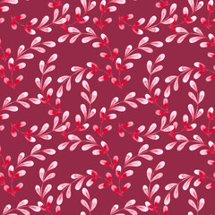 Watercolor seamless pattern with pink fluffy twigs of dried flowers, twigs with buds on a pink background. Watercolor illustration for fabrics, postcards, posters, decor.