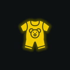 Baby Clothes yellow glowing neon icon