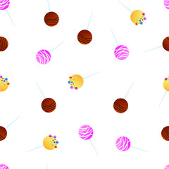 Vector graphics. seamless pattern. Wrapping paper. Background.
Bright, multi-colored. Cake on a stick. Postcard. Celebration.