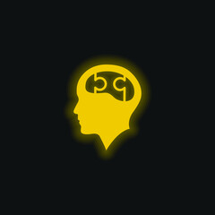 Bald Head With Puzzle Brain yellow glowing neon icon