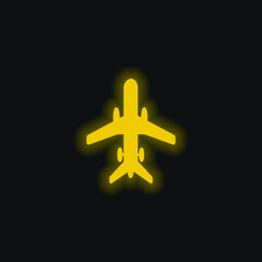Fototapeta premium Airplane With Wheels yellow glowing neon icon