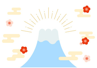 山　正月　イラスト　フラットデザイン　バナー