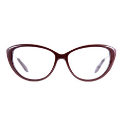 Fototapeta premium Sun goggles and glasses for vision in red frames Red glasses frames on white background