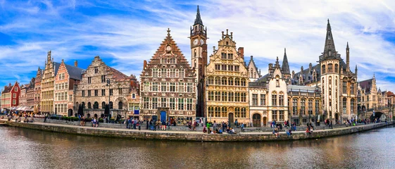 Gardinen Belgien reisen und Sehenswürdigkeiten - schöne gotische Stadt Gent (Gent). prächtige flämische architektur © Freesurf