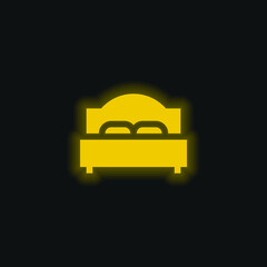 Bed yellow glowing neon icon
