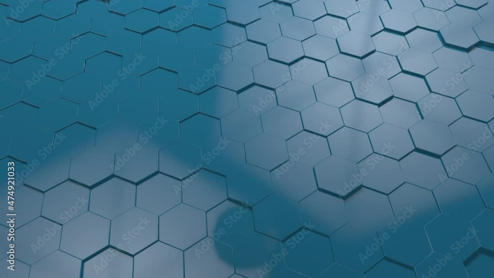 Poster abstract 3d loop animation of a geometric background consisting of a set of hexagons and a crystal, 