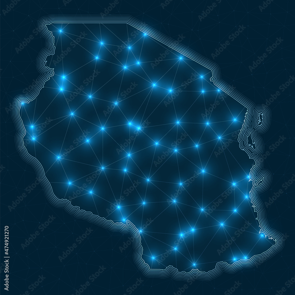 Poster tanzania network map. abstract geometric map of the country. digital connections and telecommunicati