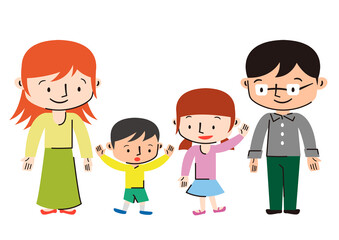 4人家族の全身イラスト