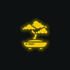 Bonsai yellow glowing neon icon