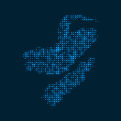 Nusa Lembongan dotted glowing map. Shape of the island with blue bright bulbs. Vector illustration.