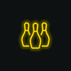 Bowling Pins yellow glowing neon icon