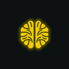 Brain yellow glowing neon icon