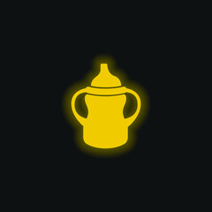 Baby Bottle Variant With Handle On Both Sides yellow glowing neon icon