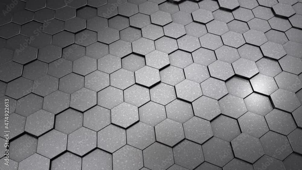 Poster 3d animation of an abstract geometric background of hexagons and a ball, a platonic body interacting