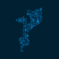 Mozambique dotted glowing map. Shape of the country with blue bright bulbs. Vector illustration.