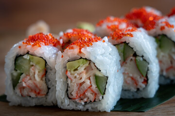 Maki Sushi on a Wooden Plate