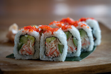 Maki Sushi on a Wooden Plate