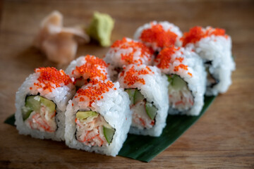 Maki Sushi on a Wooden Plate