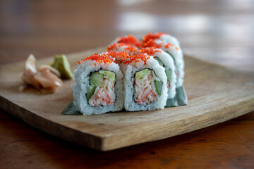 Maki Sushi on a Wooden Plate