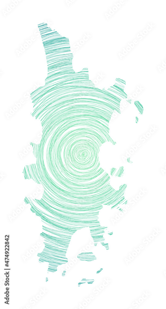 Poster phuket map filled with concentric circles. sketch style circles in shape of the island. vector illus